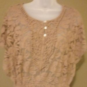 Heart Soul Tan Lace See-Through Blouse